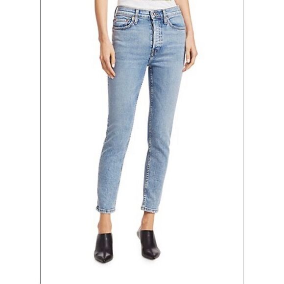 RE/DONE Denim Jeans 90s High Rise Skinny Ankle Crop‎ Mid Color Size 27 - Picture 1 of 9
